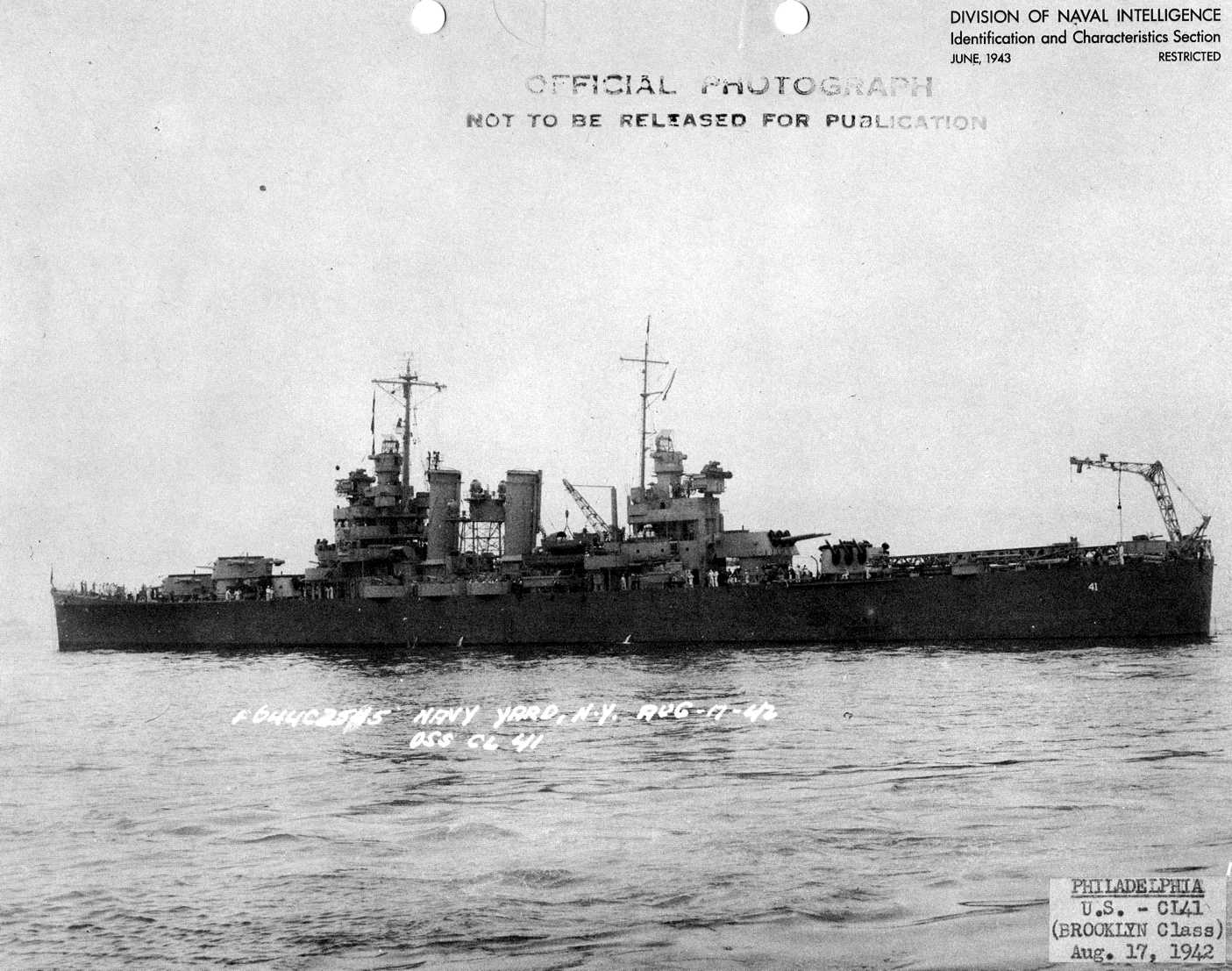 USS PHILADELPHIA CL 41 USN Navy Naval Ship Photo Print