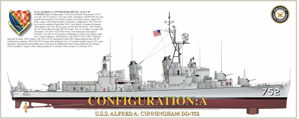 USS ALFRED A US Naval Destroyer CUNNINGHAM DD 752 USN Navy Ship Print 
