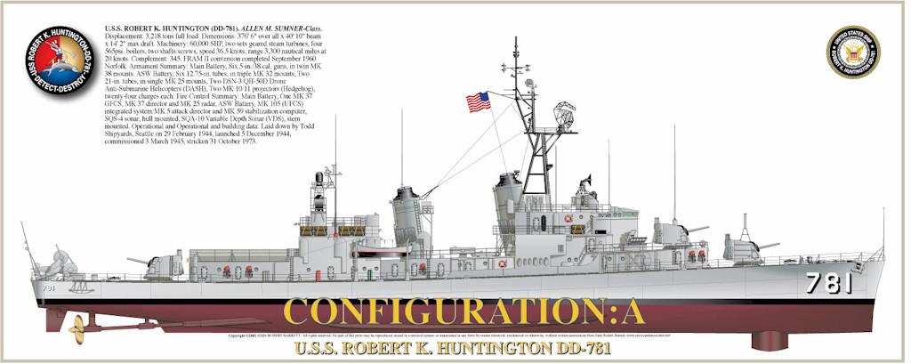 US Naval Destroyer USN Navy Ship Print USS ROBERT K HUNTINGTON DD 781