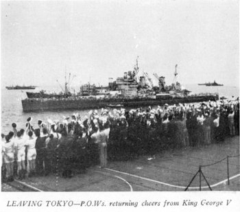 Leaving Tokyo -- P.O.W.s returning cheers from King George V